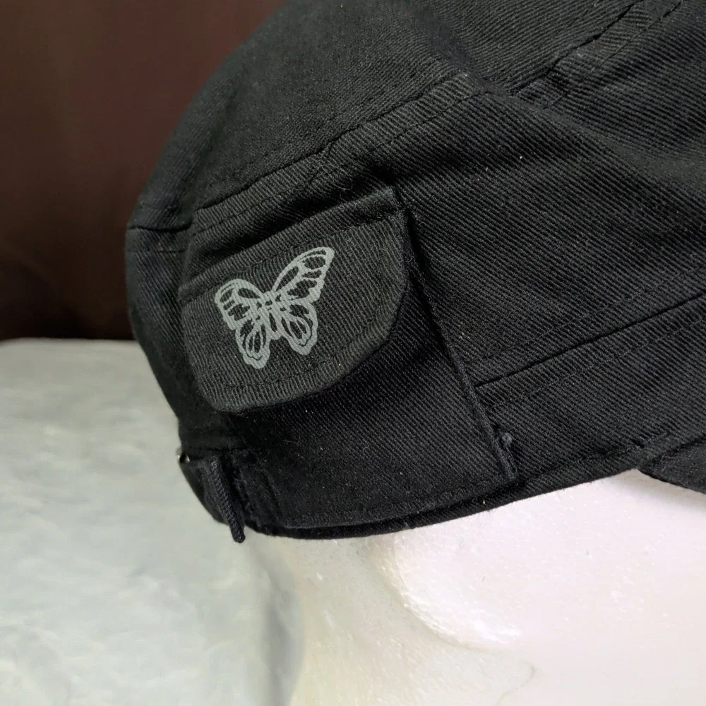 Del Sol Hat Womens Butterfly Sparkle Logo Black Adjustable Casual Y2K Bling
